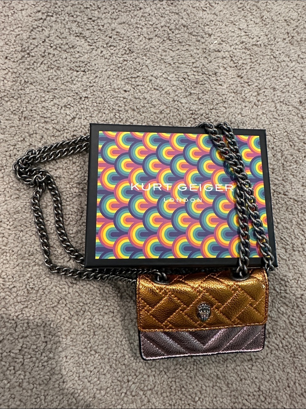Kurt Geiger Metallic Quilted Mini Crossbody - Gold & Rose Gold